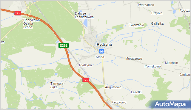 mapa Kłoda gmina Rydzyna, Kłoda gmina Rydzyna na mapie Targeo