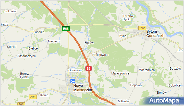 mapa Królikowice gmina Bytom Odrzański, Królikowice gmina Bytom Odrzański na mapie Targeo