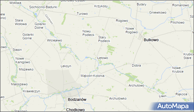 mapa Łętowo gmina Bodzanów, Łętowo gmina Bodzanów na mapie Targeo