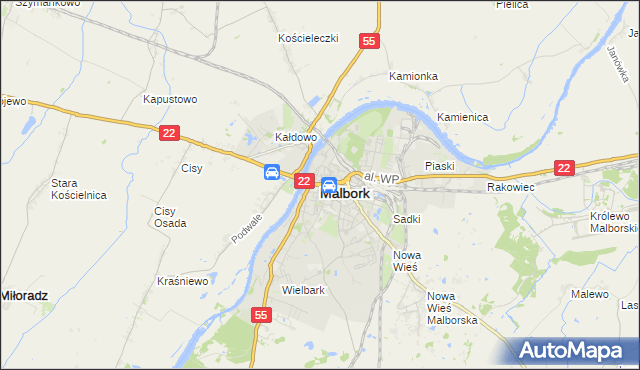 mapa Malborka, Malbork na mapie Targeo