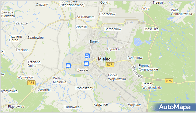 mapa Mielca, Mielec na mapie Targeo