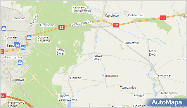 mapa Nowa Wieś gmina Rydzyna, Nowa Wieś gmina Rydzyna na mapie Targeo