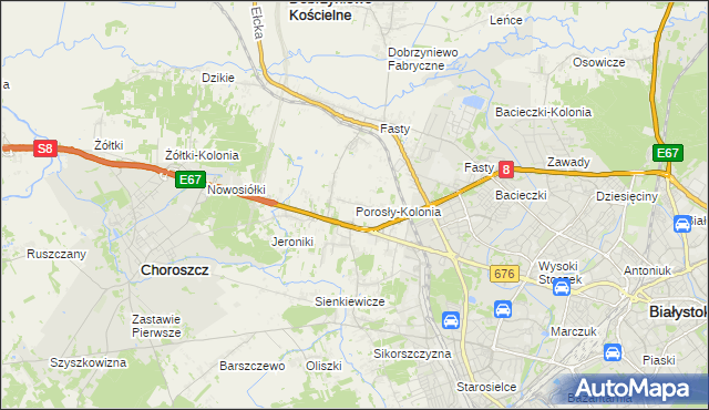 mapa Porosły-Kolonia, Porosły-Kolonia na mapie Targeo