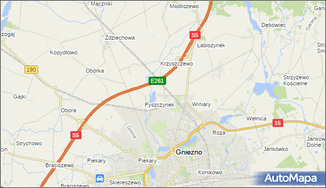 mapa Pyszczyn gmina Gniezno, Pyszczyn gmina Gniezno na mapie Targeo