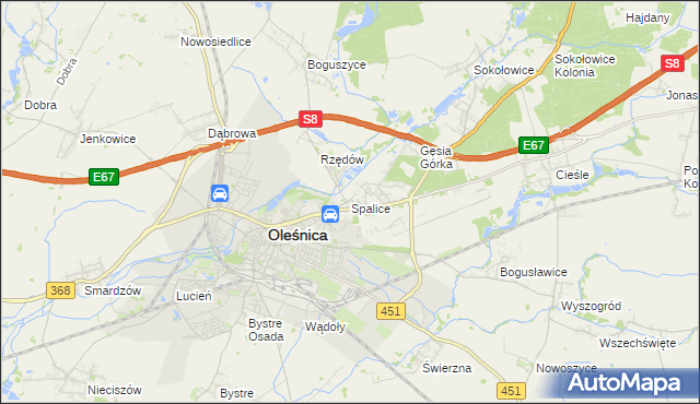 mapa Spalice, Spalice na mapie Targeo