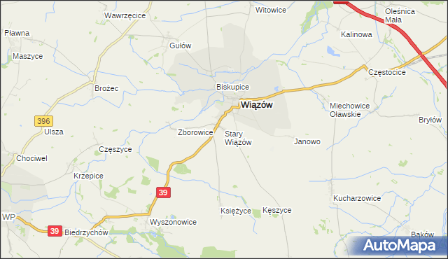 mapa Stary Wiązów, Stary Wiązów na mapie Targeo