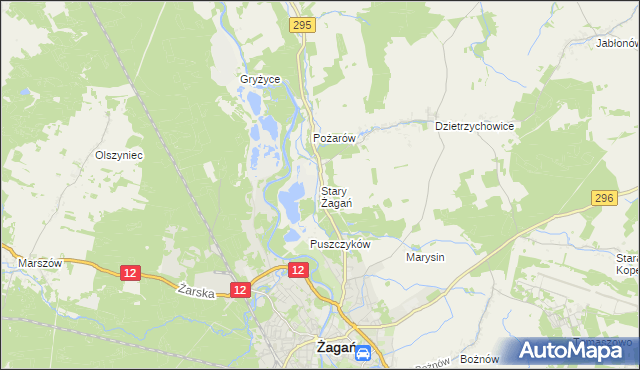 mapa Stary Żagań, Stary Żagań na mapie Targeo