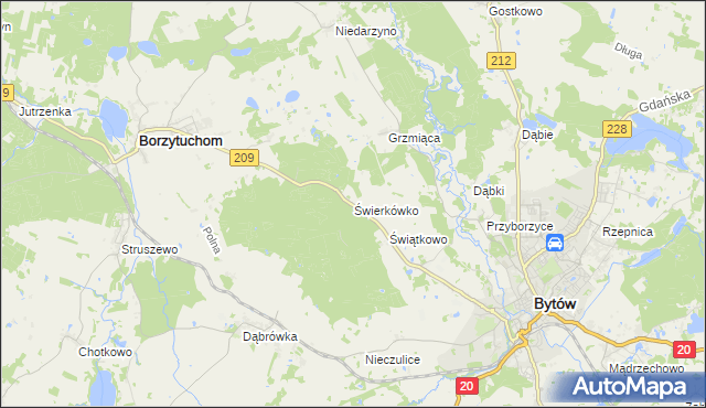 mapa Świerkówko gmina Bytów, Świerkówko gmina Bytów na mapie Targeo