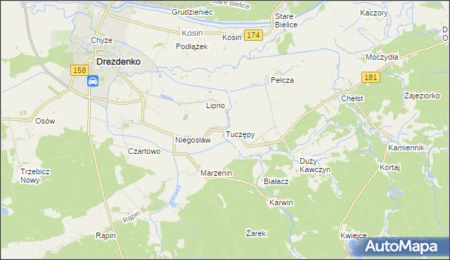 mapa Tuczępy gmina Drezdenko, Tuczępy gmina Drezdenko na mapie Targeo