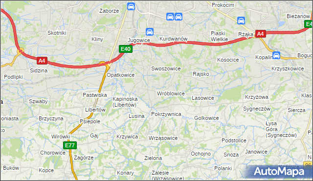 mapa Wróblowice gmina Kraków, Wróblowice gmina Kraków na mapie Targeo