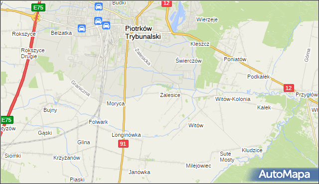 mapa Zalesice gmina Sulejów, Zalesice gmina Sulejów na mapie Targeo
