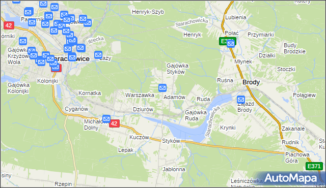 mapa Adamów gmina Brody, Adamów gmina Brody na mapie Targeo