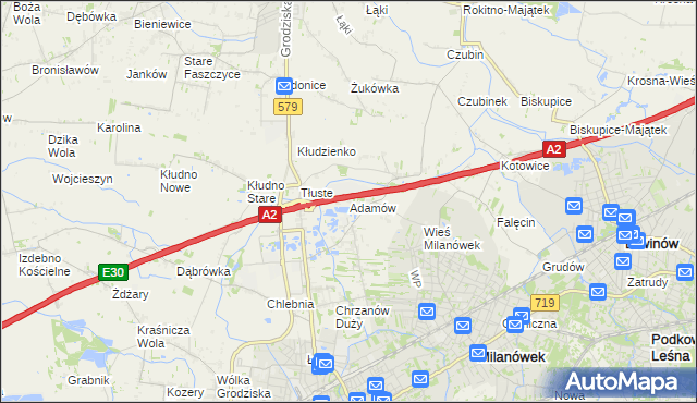 mapa Adamów gmina Grodzisk Mazowiecki, Adamów gmina Grodzisk Mazowiecki na mapie Targeo