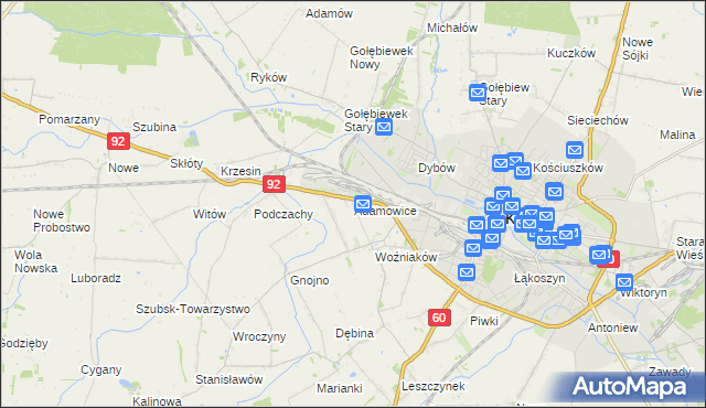 mapa Adamowice gmina Kutno, Adamowice gmina Kutno na mapie Targeo