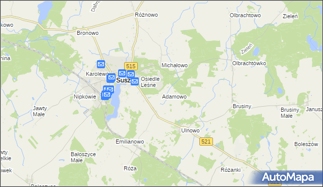 mapa Adamowo gmina Susz, Adamowo gmina Susz na mapie Targeo