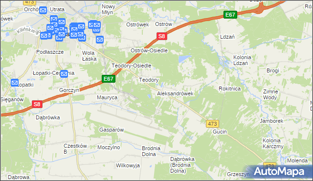 mapa Aleksandrówek gmina Łask, Aleksandrówek gmina Łask na mapie Targeo
