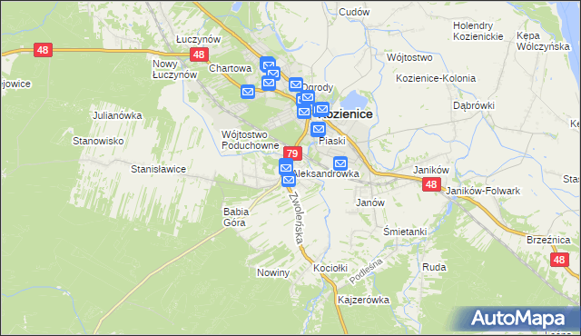 mapa Aleksandrówka gmina Kozienice, Aleksandrówka gmina Kozienice na mapie Targeo