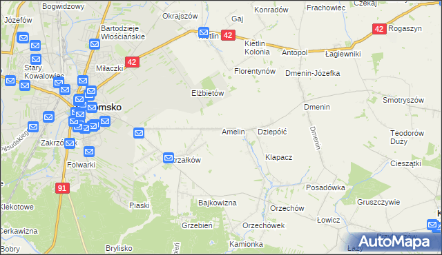 mapa Amelin gmina Radomsko, Amelin gmina Radomsko na mapie Targeo
