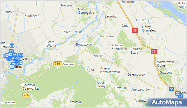 mapa Anielin gmina Magnuszew, Anielin gmina Magnuszew na mapie Targeo