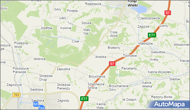 mapa Antolka gmina Książ Wielki, Antolka gmina Książ Wielki na mapie Targeo
