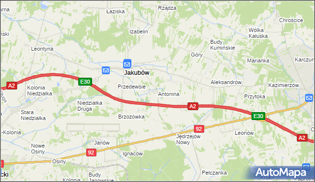 mapa Antonina gmina Jakubów, Antonina gmina Jakubów na mapie Targeo