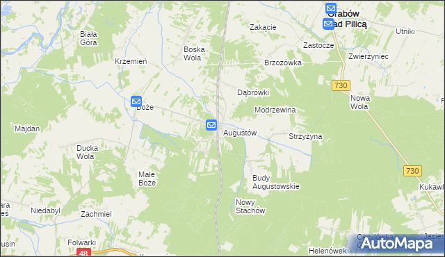 mapa Augustów gmina Grabów nad Pilicą, Augustów gmina Grabów nad Pilicą na mapie Targeo
