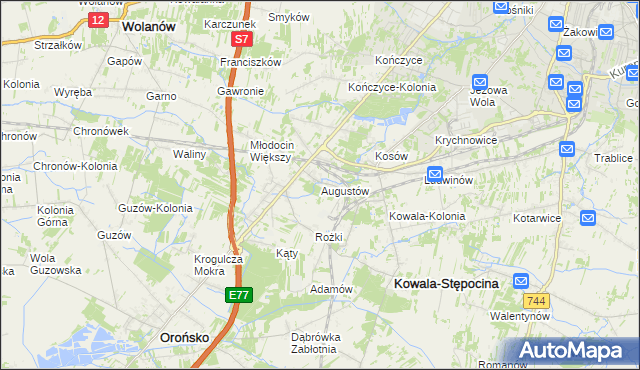 mapa Augustów gmina Kowala, Augustów gmina Kowala na mapie Targeo