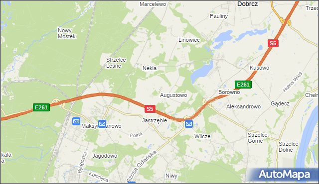 mapa Augustowo gmina Dobrcz, Augustowo gmina Dobrcz na mapie Targeo