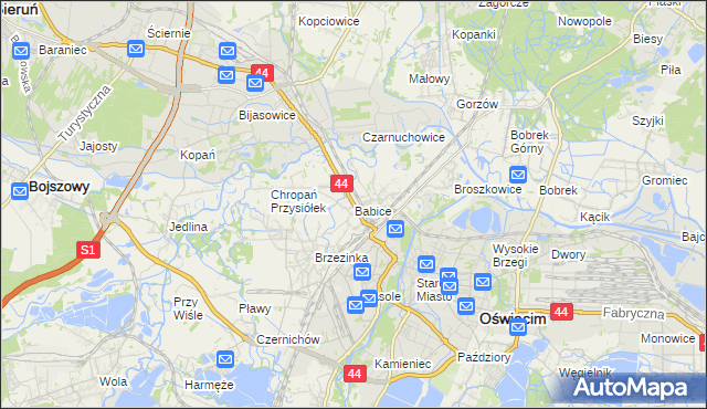 mapa Babice gmina Oświęcim, Babice gmina Oświęcim na mapie Targeo