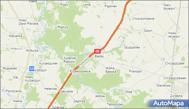 mapa Babsk gmina Biała Rawska, Babsk gmina Biała Rawska na mapie Targeo