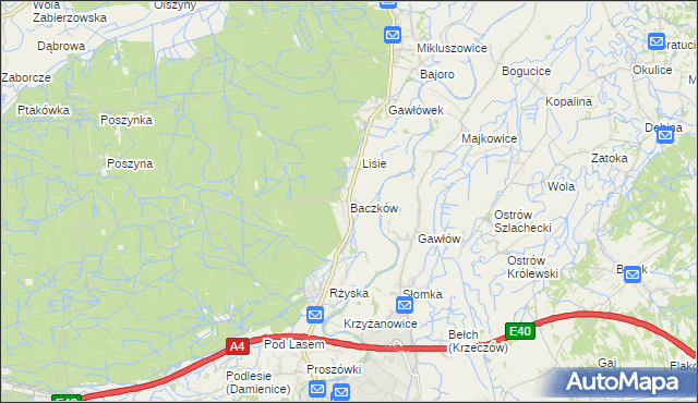 mapa Baczków gmina Bochnia, Baczków gmina Bochnia na mapie Targeo