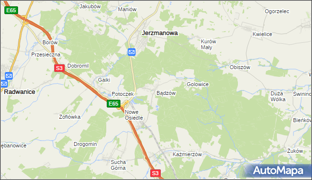 mapa Bądzów, Bądzów na mapie Targeo