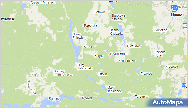 mapa Bagna gmina Lipusz, Bagna gmina Lipusz na mapie Targeo
