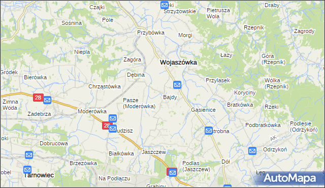 mapa Bajdy gmina Wojaszówka, Bajdy gmina Wojaszówka na mapie Targeo