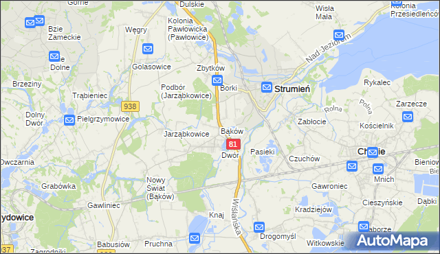 mapa Bąków gmina Strumień, Bąków gmina Strumień na mapie Targeo
