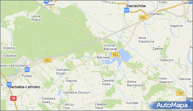 mapa Bąkowiec gmina Garbatka-Letnisko, Bąkowiec gmina Garbatka-Letnisko na mapie Targeo