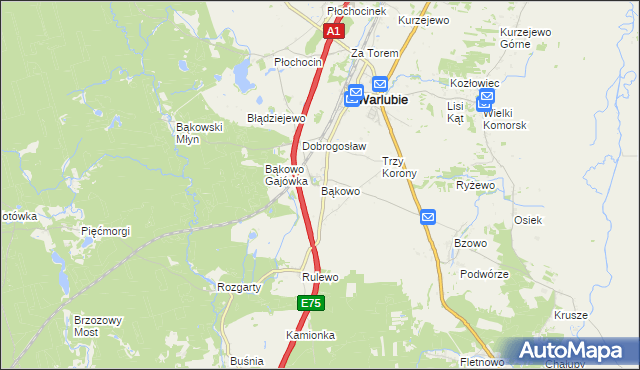 mapa Bąkowo gmina Warlubie, Bąkowo gmina Warlubie na mapie Targeo