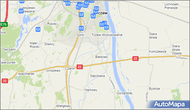 mapa Bałdowo gmina Tczew, Bałdowo gmina Tczew na mapie Targeo