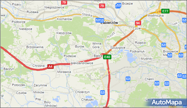mapa Balice gmina Zabierzów, Balice gmina Zabierzów na mapie Targeo