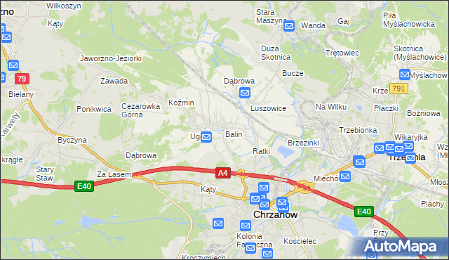 mapa Balin gmina Chrzanów, Balin gmina Chrzanów na mapie Targeo