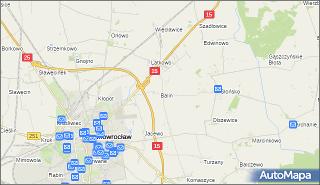 mapa Balin gmina Inowrocław, Balin gmina Inowrocław na mapie Targeo