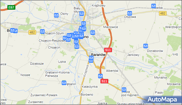 mapa Baranów powiat kępiński, Baranów powiat kępiński na mapie Targeo