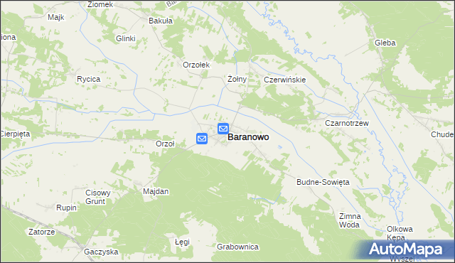 mapa Baranowo powiat ostrołęcki, Baranowo powiat ostrołęcki na mapie Targeo