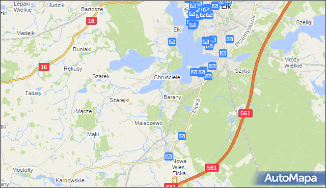 mapa Barany gmina Ełk, Barany gmina Ełk na mapie Targeo
