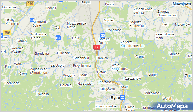 mapa Barcice gmina Stary Sącz, Barcice gmina Stary Sącz na mapie Targeo