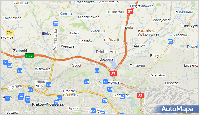 mapa Batowice, Batowice na mapie Targeo