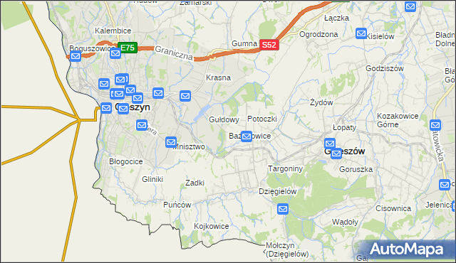 mapa Bażanowice, Bażanowice na mapie Targeo