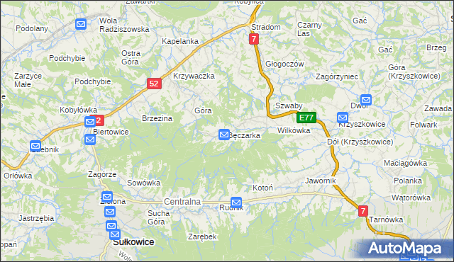 mapa Bęczarka, Bęczarka na mapie Targeo