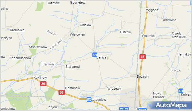 mapa Benice gmina Krotoszyn, Benice gmina Krotoszyn na mapie Targeo