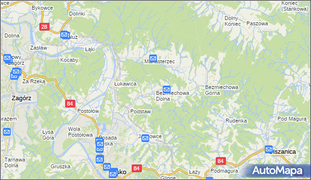 mapa Bezmiechowa Dolna, Bezmiechowa Dolna na mapie Targeo
